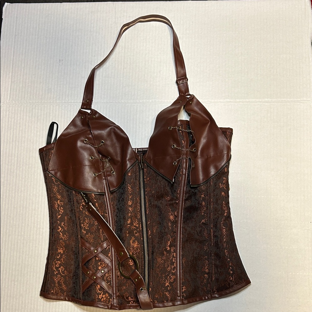 Brown Lace-Up Corset Top
